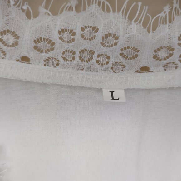 V-Neck Lace White Loose Tank Top Sz Large - Picture 2 of 3